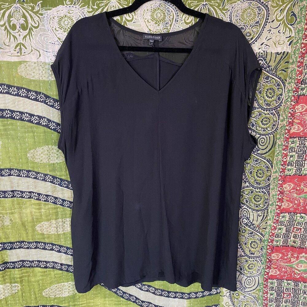 Eileen Fisher Black Silk Georgette Crepe Chiffon … - image 1